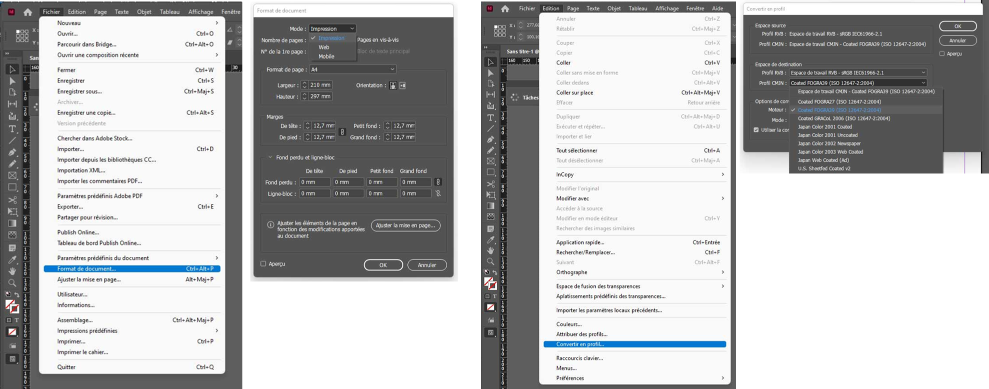 Régler espace colorimétrique Indesign